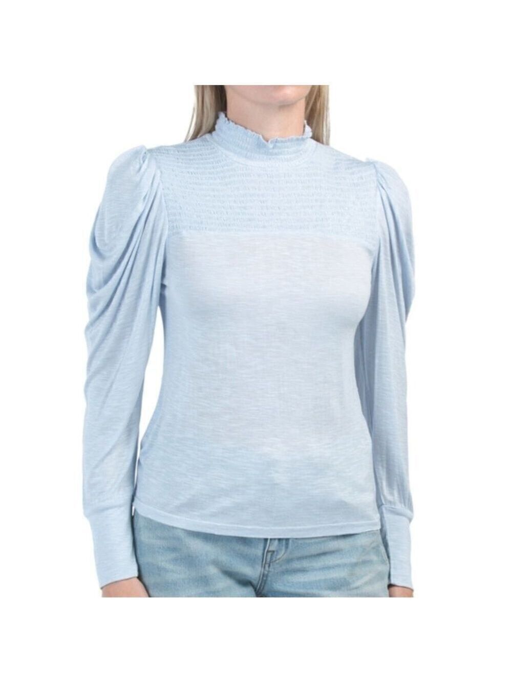 𝅺7 For All Mankind BNWT Sz Small Womens Blue Long Sleeve Top Mock Neck New